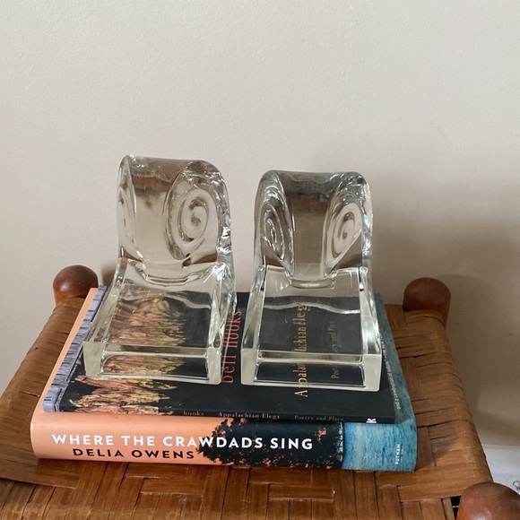 Vintage Art Deco Wave clear glass bookends - Picture 4 of 9
